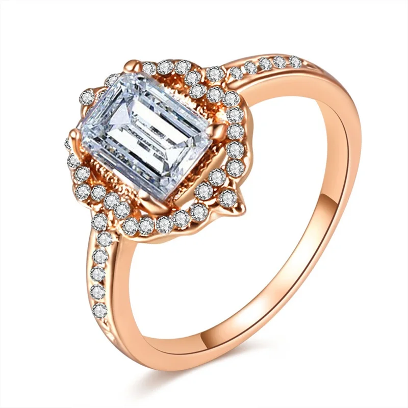 FNIO, модное кольцо с кристаллами и цирконием, обручальное кольцо, набор для женщин, геометрические вечерние кольца, женское ювелирное изделие - Цвет основного камня: Rose gold
