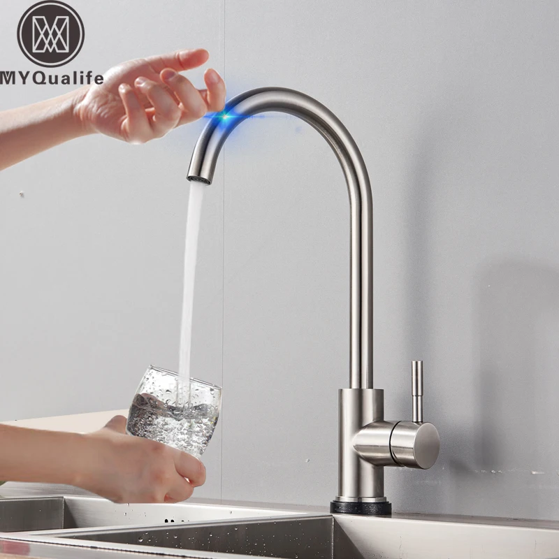 

Lead-FreeSmart Touch Control Kitchen Faucet Single Handle Touch Sense Kitchen Sink Faucet Brushed Nickel Hot Cold Water Tap