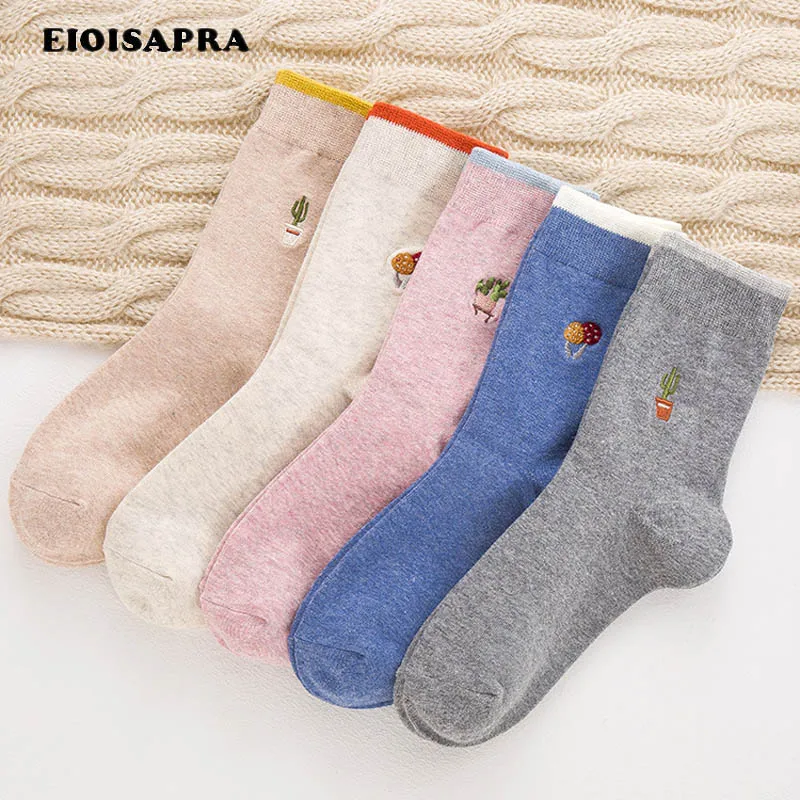 

[EIOISAPRA]Embroidery Cactus Small Pattern Gift Meias Creative Candy Color Socks Women Japan Harajuku Socks Calcetines Mujer