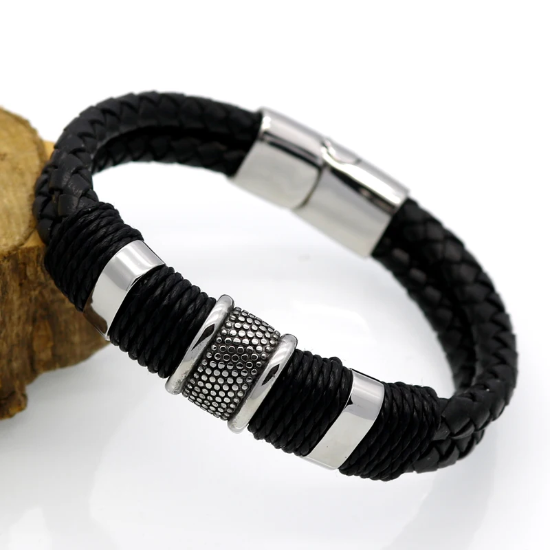 Handmade Genuine Leather Weaved Double Layer Man Leather Bracelets Casual/Sporty Bicycle Motorcycle Delicate Cool Men Jewelry