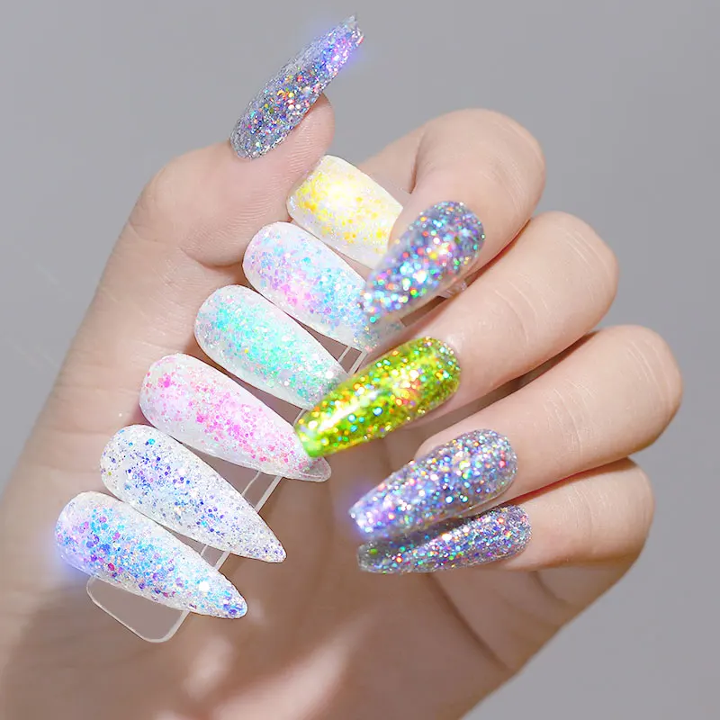 1 Set 12 Pots Holographic Platinum Nail Art Glitter Mix Flakes Sparkle Sequins Manicure Dust Laser Powder Nail Gel Decorations