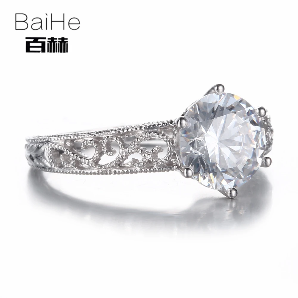 BAIHE Стерлинговое Серебро 925 карат сертифицированное безупречное круглое Настоящее градуированное кубическое циркониевое Свадебное женское модное Ювелирное кольцо