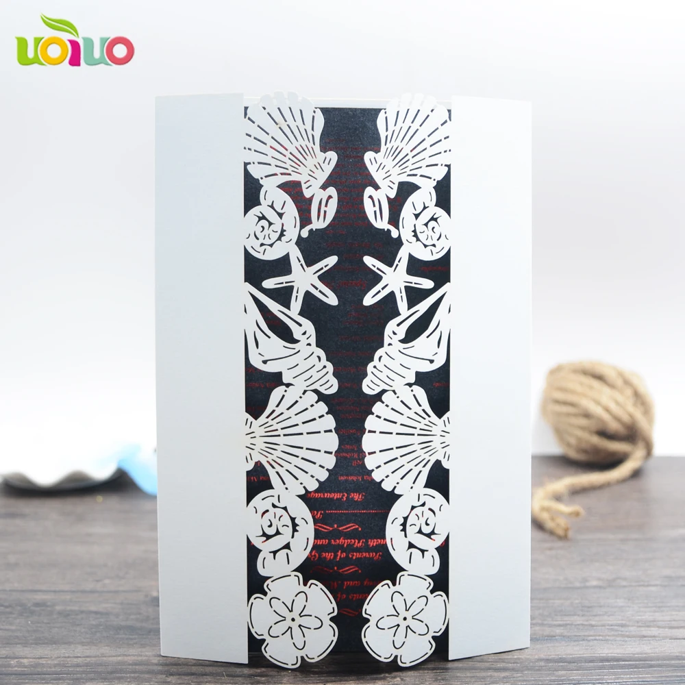 10pcs Beach Wedding Invitations Shell and Sea Star Cards Laser Cut Paper