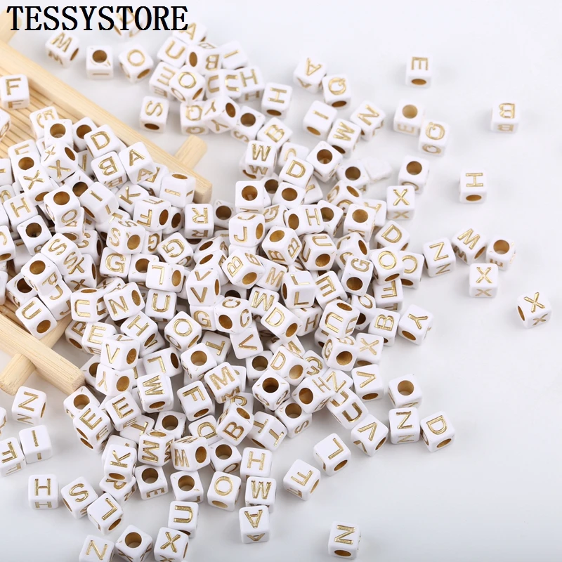 

80PCS Acrylic Alphabet Square Round Beads Transparent Solid Color Acrylic Beads For Jewelry Making Bracelet Handmade Accessories