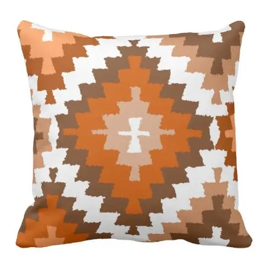 Fashion Brown White Folk Kilim Print Outdoor Chair Throw Pillow Case Square Geometric Decorative Cushion Cover Living Room 45*45 | Дом и сад