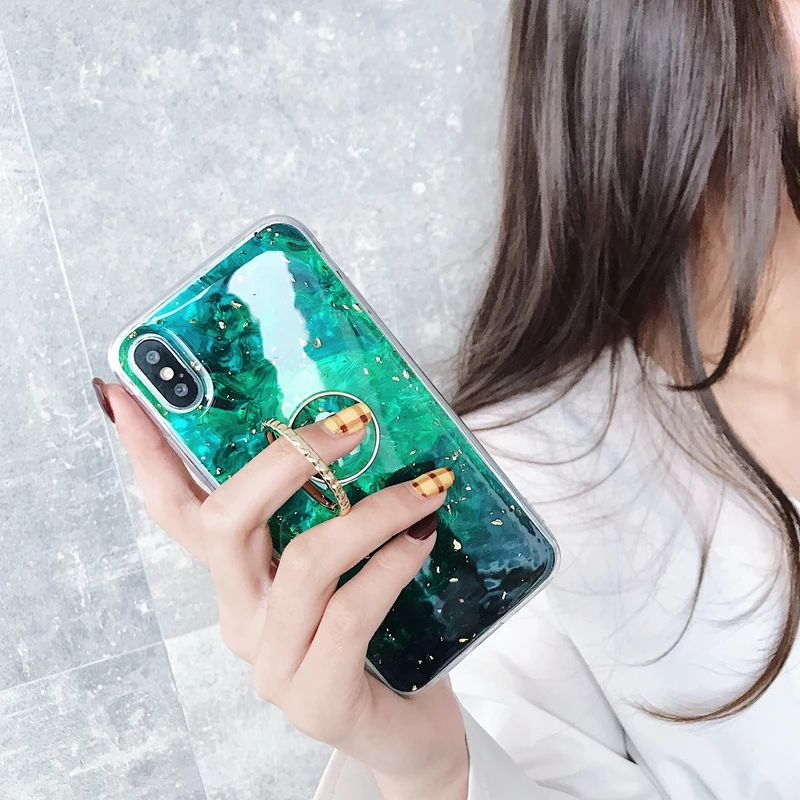Чехол из фольги для Iphone XS MAX XR X 8 7 6 360, металлическое кольцо на палец+ роскошный ослепительный, сверкающий Блестящий фольга, мягкий TPU Rock Star 50 шт