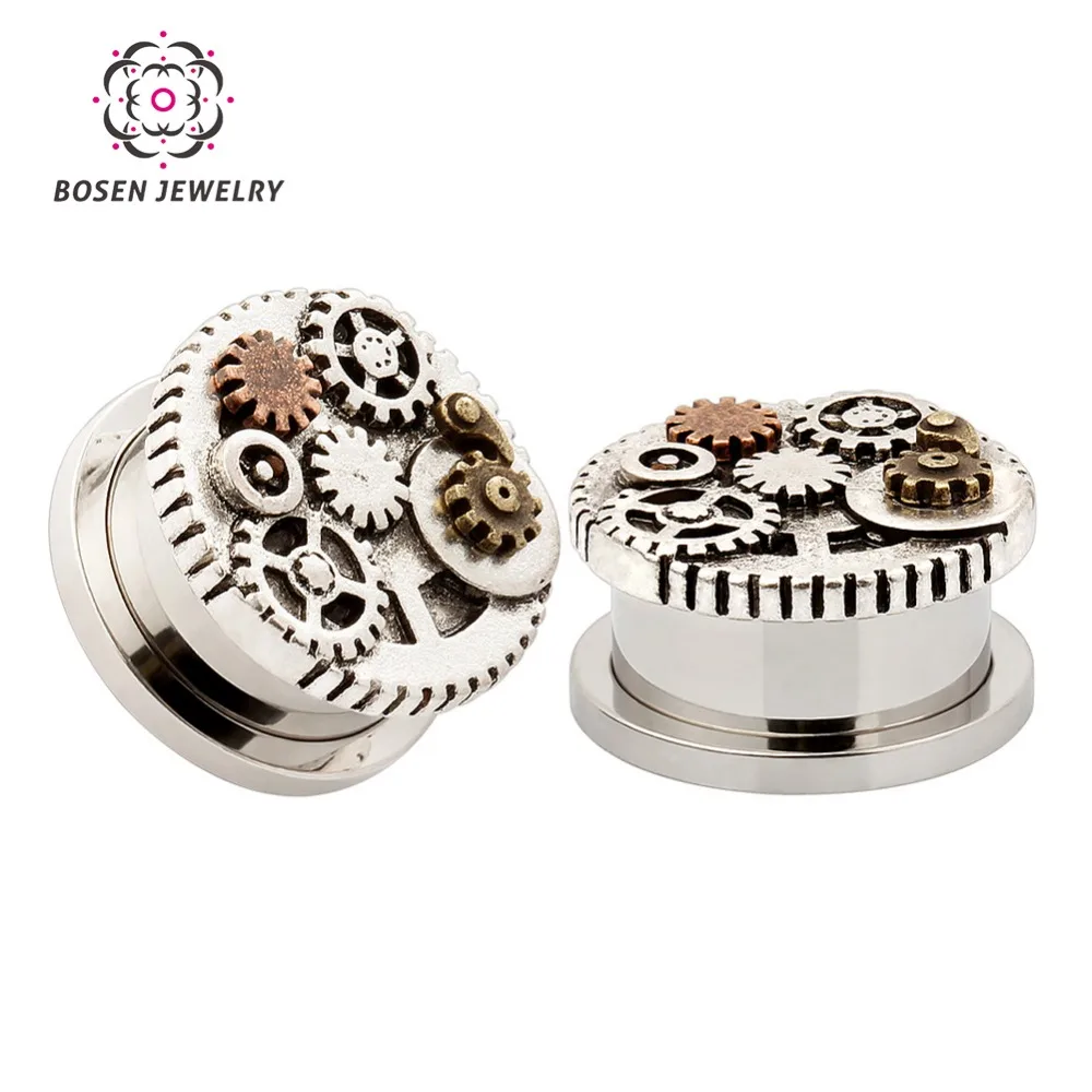 Vintage Gear Wheel Design Stainless Steel Ear Flesh Plugs and Tunnels Piercing Body Jewelry