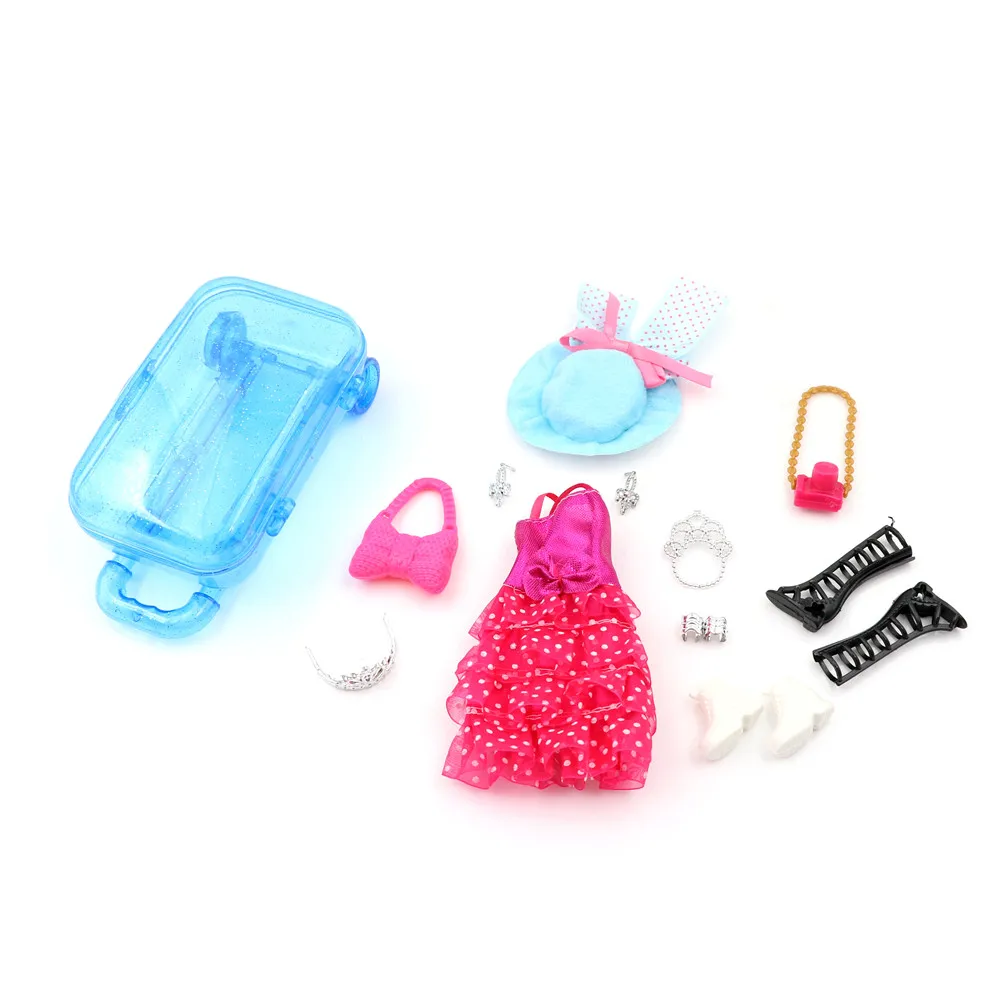 

For Doll Travel Sets Furniture Kids Toy Play House Plastic 3D Travel Train Suitcase Luggage with Fashion Doll Accessories