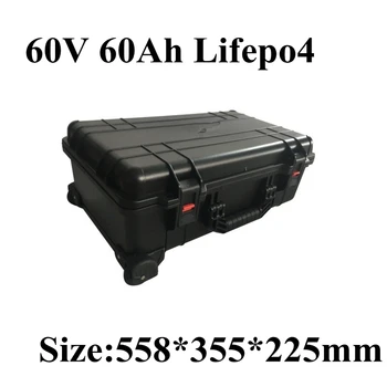 

60V 60Ah 80Ah 64V lifepo4 not li-po portable wheel trolley case BMS IP67 IK08 for power tools e-bike tricycle+charger