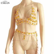 Chran Festival Cosplay Wear Sequin Chainmail Bralette Body Chain Jewelry Sexy Bikini Multilayer Chain Skirt chran gem bead crop top chainmail rave bra black chain shoulder necklace ibiza sonar wear edm outfit body jewelry chain crn2801