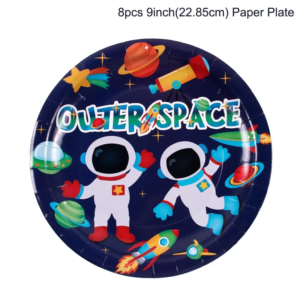 QIFU Outer Space Planet Party Disposable Tableware Birthday Party Decor Kids Disposable Paper Plate Cup Astronaut Party Supplies