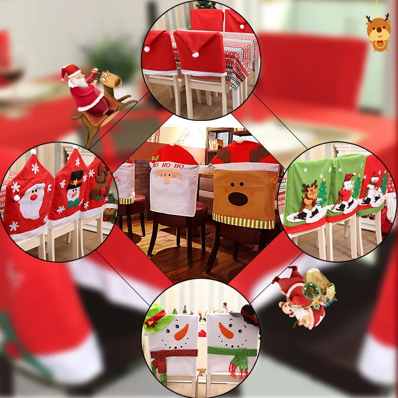 

Santa Claus Mrs. Claus Cap Chair Covers Christmas Dinner Table Decoration for Home Chair Back Cover Decoracion Y1075 D