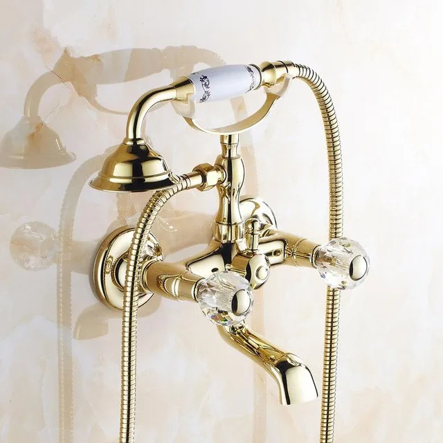 Кристалл Ванная комната Продукты Полотенца стойки твердая латунь Ванная комната Аппаратные Наборы золото полированной Аксессуары для ванной комнаты настенный - Цвет: shower