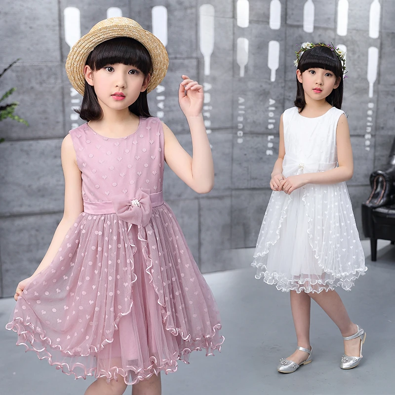 

Baby Kids Clothes Birthday Wedding Sleeveless Princess Dresses Cute Print Bow Voile Gowns Solid Sundresses for 6 8 10 12 Years