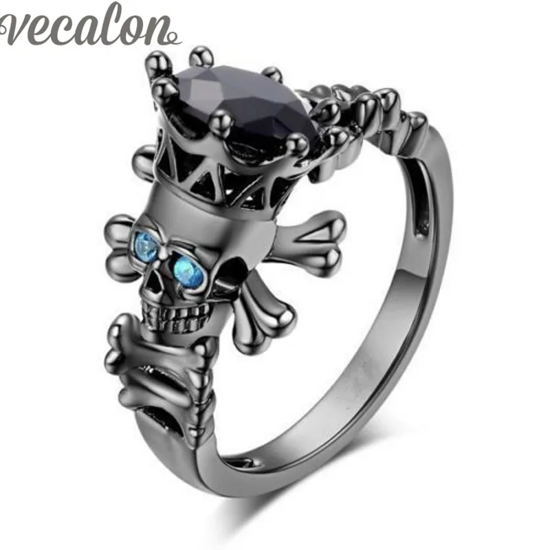 vecalon punk skull jewelry black zircon crystal party wedding band ring for women black gold filled - Black Wedding Rings For Women vecalon punk skull jewelry black zircon crystal party wedding band ring for women black gold filled - Black Wedding Rings For Women