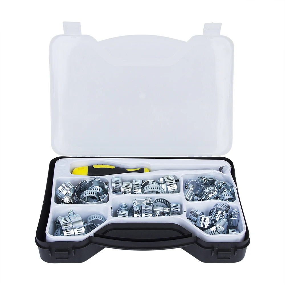 50Pcs Assorted Carbon steel Hose Pipe Clamps Clips Fastener Worm Drive Hose Clamps Gas Hose Clips with Storage Box 50Pcs Assorted Carbon steel Hose Pipe Clamps Clips Fastener Worm Drive Hose Clamps Gas Hose Clips with Storage Box