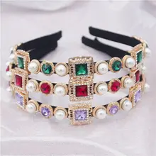 Барочная повязка на голову Хрустальная лента для волос для девочек головной убор жемчужные украшения для волос для женщин Свадебная Тиара Королевская корона свадебные аксессуары для волос