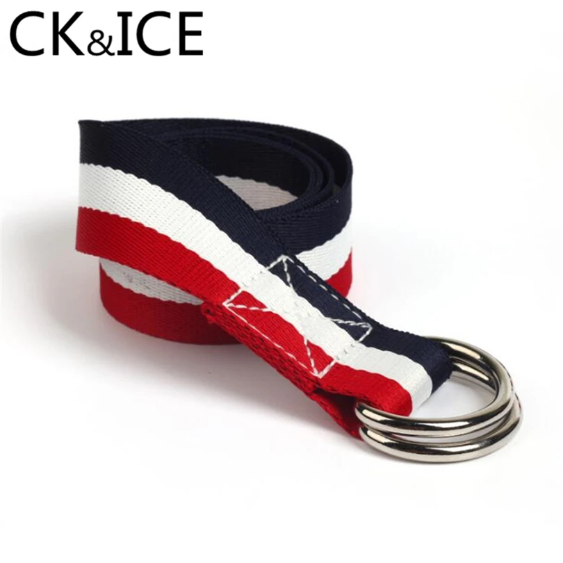 CK&ICE Double D Buckle Belt Korean Style Male Female Striped Canvas