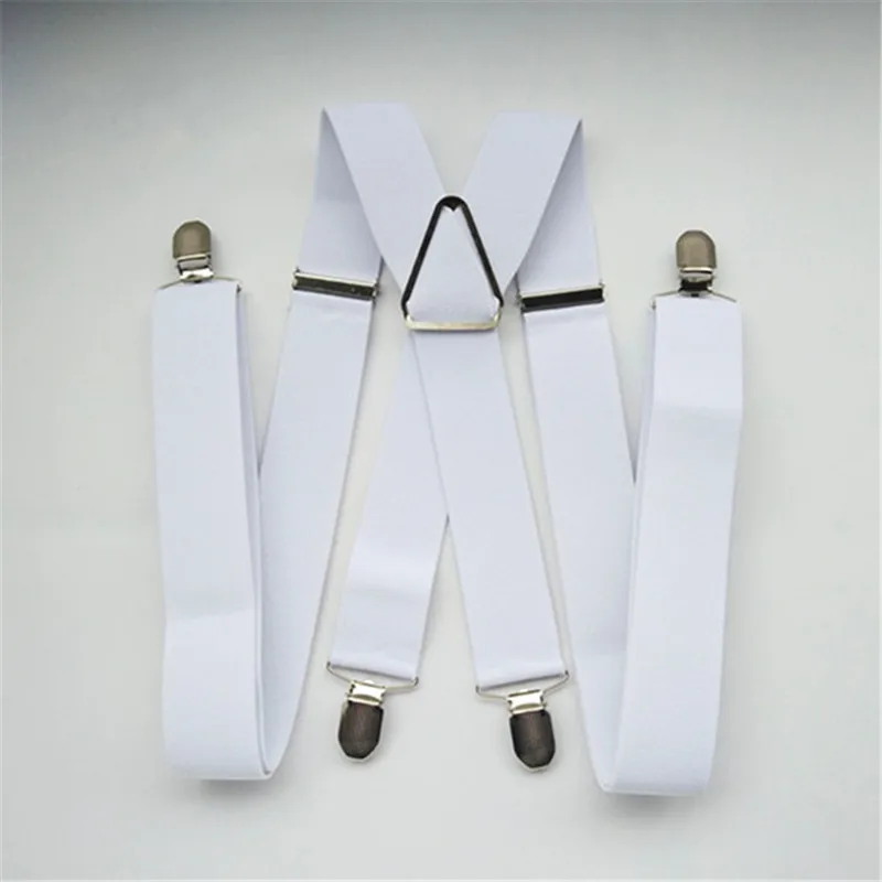 

BD054-L XL XXL size White 3.5 width suspender for Adult adjustable elastic X back pants braces for men and women clips on