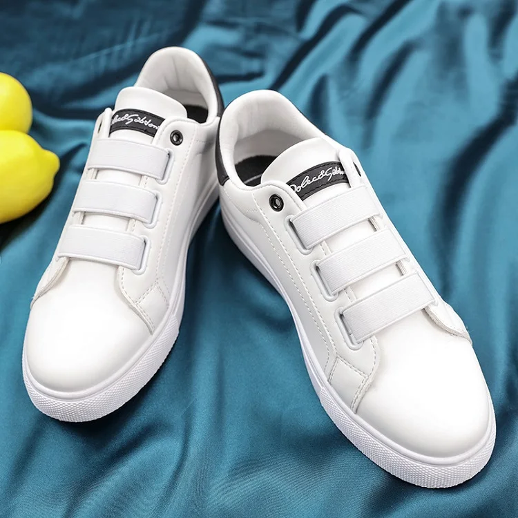 Spring Autumn Man Skateboarding Leather stitching Shoes Sneakers Breathable Elastic band  Hard-Wearing Round head Flat Shoes Man (22)