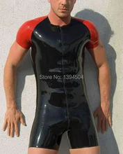 sex products sexy erotic lingerie Bodysuit Men black splice Latex front zipper Catsuit Suits costumes Fetish Uniform shorts vest