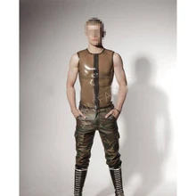 Мужские модные топы, футболки из латекса с молнией спереди