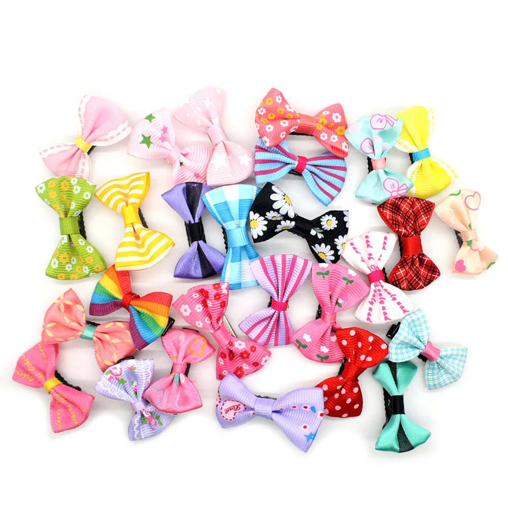 ELECOOL 10pcs Mini Bow Hairgrips Kids Sweet Girls Solid Dot/ Stripe Printing Hair Clips Kids Hairpins Hair Styling Tool