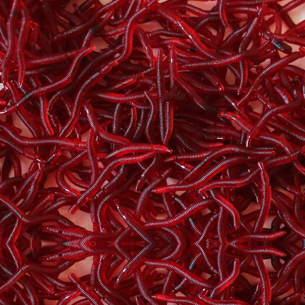 

100Pcs/lot 4cm Simulation Earthworm red Worms Artificial Fishing Lure Tackle Soft Baits Lifelike Fishy Smell Lures Red Worm L201