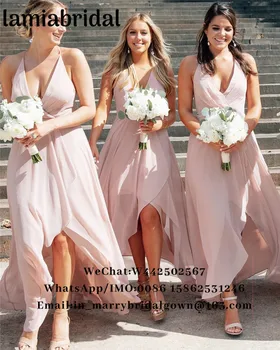 

Blush Pink Plus Size Cheap Bridesmaids Dresses 2019 A Line Chiffon Country Beach Vestido Dama De Honor Wedding Guest Party Gown