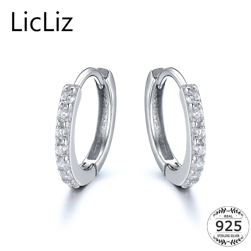 

LicLiz Small 925 Sterling Silver Round Circle Hoop Earrings For Women Ear Jewelry Pave Cubic Zirconia Huggie Loop Earring LE0385