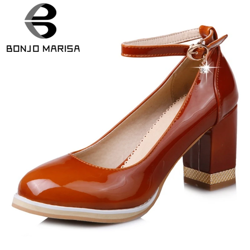 

BONJOMARISA 2019 Spring Plus Size 31-48 Quality Retro Women Pumps Office Ladies Elegant Work Shoes High Heels Patent Pu Footwear