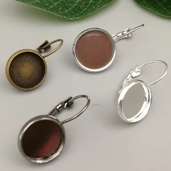 

50pcs 12MM Brass Silver/White K/Antique Bronze/Gold/Rose Gold/Gun balck Round Blank Drop earrings Cameo cabochons base setting