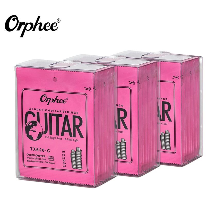 

10 Sets of Orphee TX620-C Acoustic Guitar Strings Colorful Strings Hexagonal Carbon Steel Bronze Wound 1st-6th Strings
