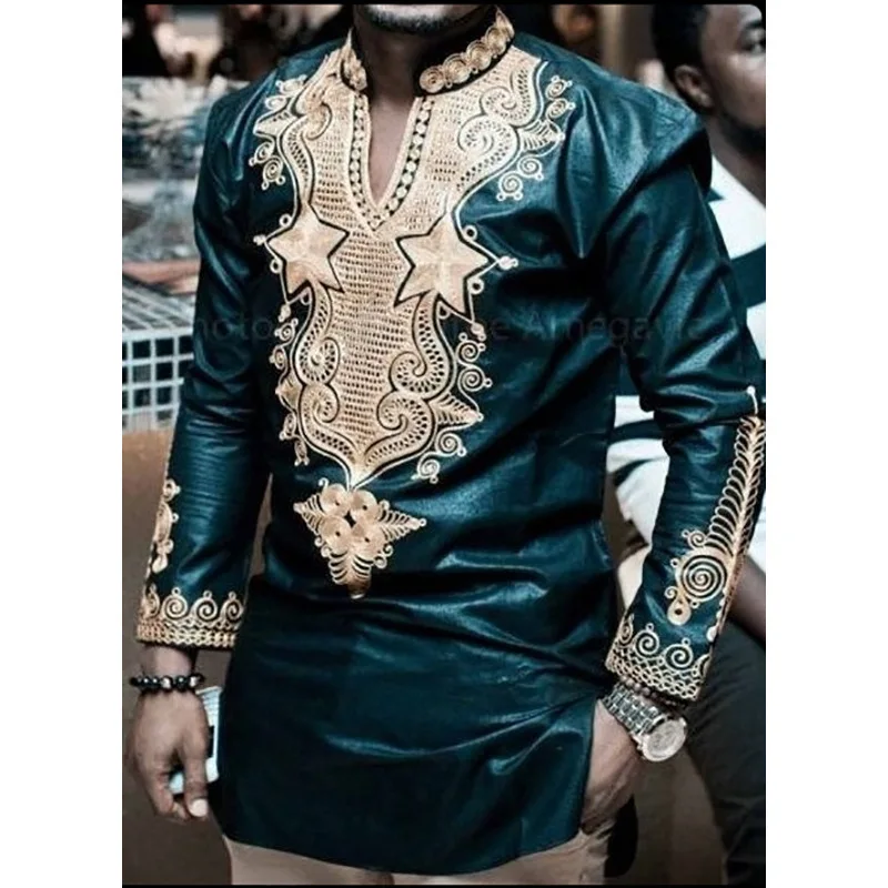 African Clothing Long Sleeeve V Neck T Shirt Men 2022 Brand New African Dashiki Traditional Dashiki Maxi Man Shirt Men Tops Tees african wear for ladies