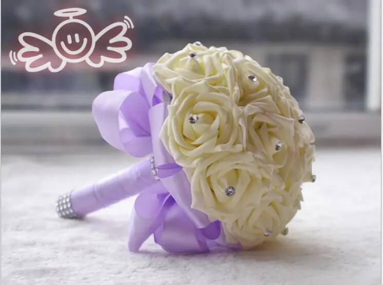 Wedding Bouquet Bride Holding Flower Bridal Bouquet Ribbon Rose Bridesmaid Wedding Foam Flowers Rose D212