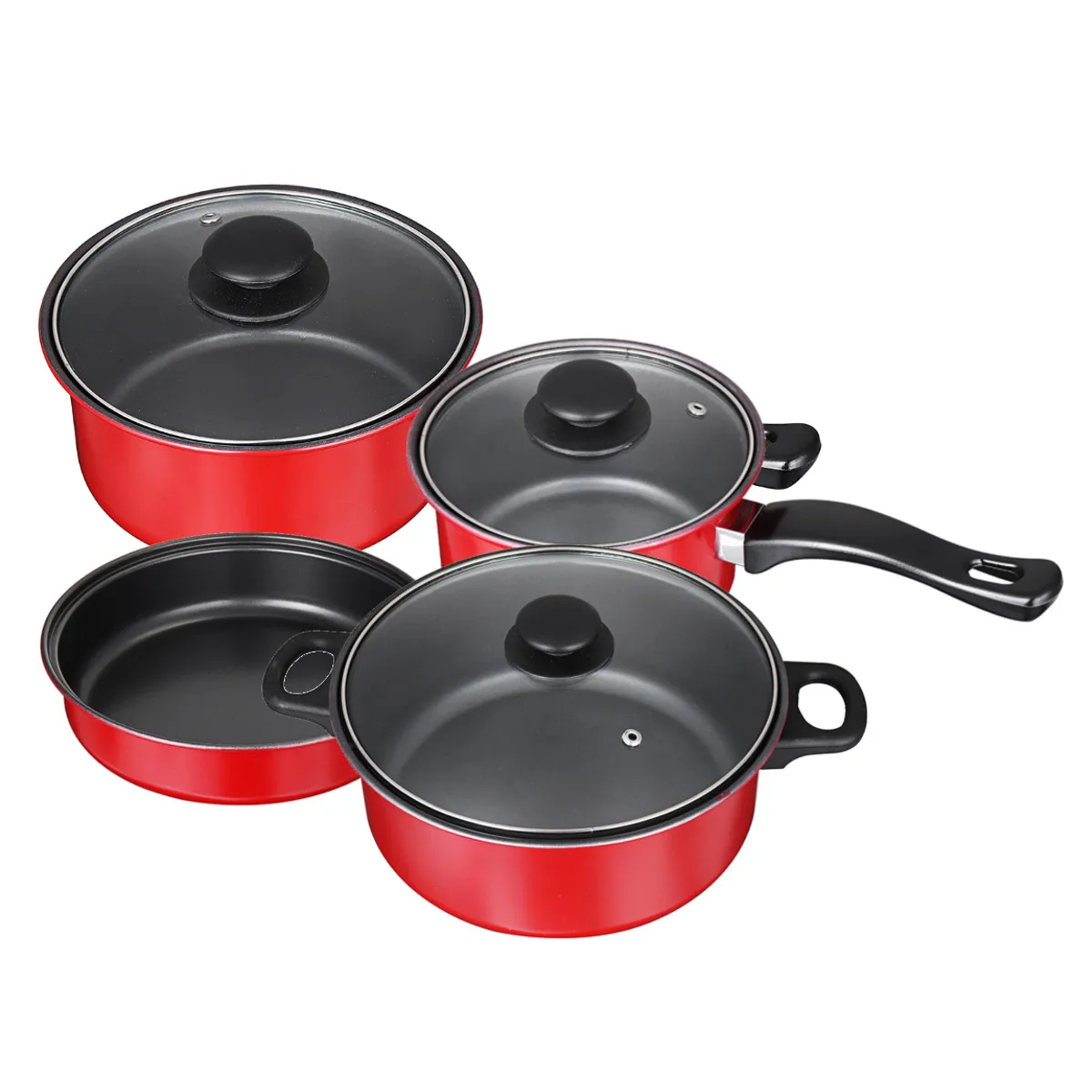 

Red 7Pcs/Lot Non Stick Cookware Sets Stew Pot Frying Pan Cover Lids Set Kitchen Accessories Cooking Tools Camping Portable