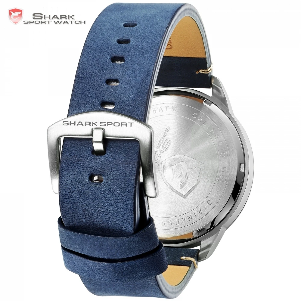 NEW SHARK Sport Watch Turntable Dial Special Design Quartz Crazy Horse Leather Band Waterproof Men Wrist Creative Watches /SH561