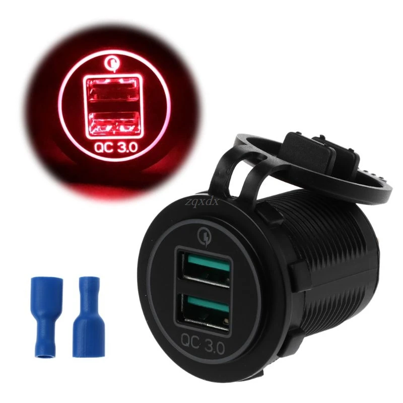 Двойной USB Quick Charge 3,0 светодиодный быстрое зарядное устройство для 12 В/24 В автомобиля лодки мотоцикла SUV автобуса грузовика морской машины QC 3,0 двойной USB зарядное устройство