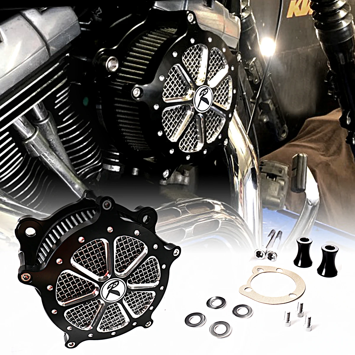 

New Shallow Cut Aluminum Air Cleaner Intake Filter System Fit For Harley Dyna 93-14 15