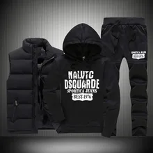 

Autumn Winter 3 Pics Sweatshirt Set Men Hooded Print Thicken Down Coat Vest Casual Sportwear Suit Clothing Male M-5XL