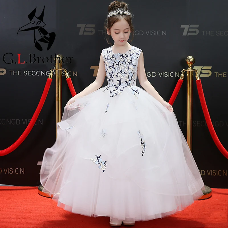 

Holy Communion Dress Floor Length Embroidery Flower Girl Dresses For Wedding Ball Gown Kids Pageant Dress For Birthday Prom