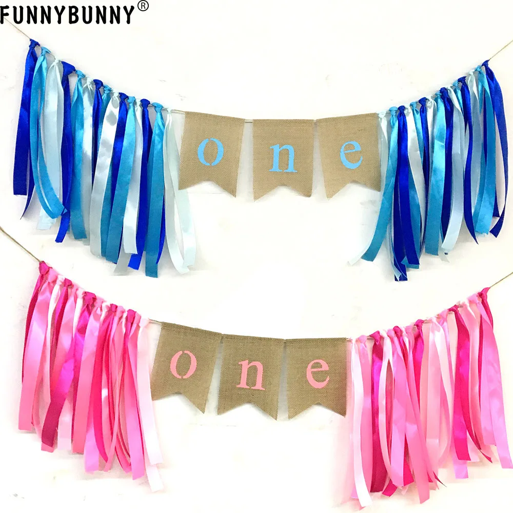 

FUNNYBUNNY Burlap One High Chair Banner for Girl and boy 1st One Birthday Party Decorations