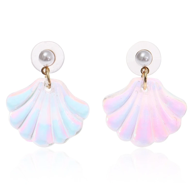 

New Hot Romantic Resin Colorful Mermaid Rainbow Pearl Shell Stud Earrings Simple Cute Brincos Unique Earrings Mermaid Jewelry
