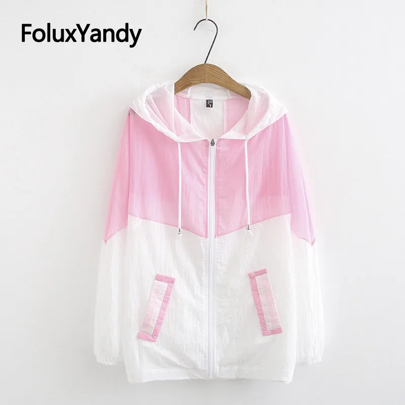 

Thin Summer Jackets Women Cool Coats Plus Size Casual Patchwork Hooded Jacket Outerwear KKFY3835