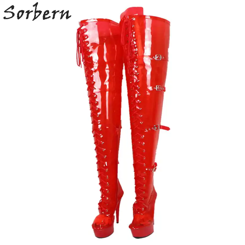 wide fit thigh high pvc boots
