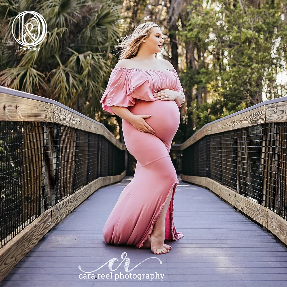 

New Shoulderless Maternity Dresses For Photo Shoot Maternity Photography Props Pregnancy Dress Maxi Dress Gown Pale Pink