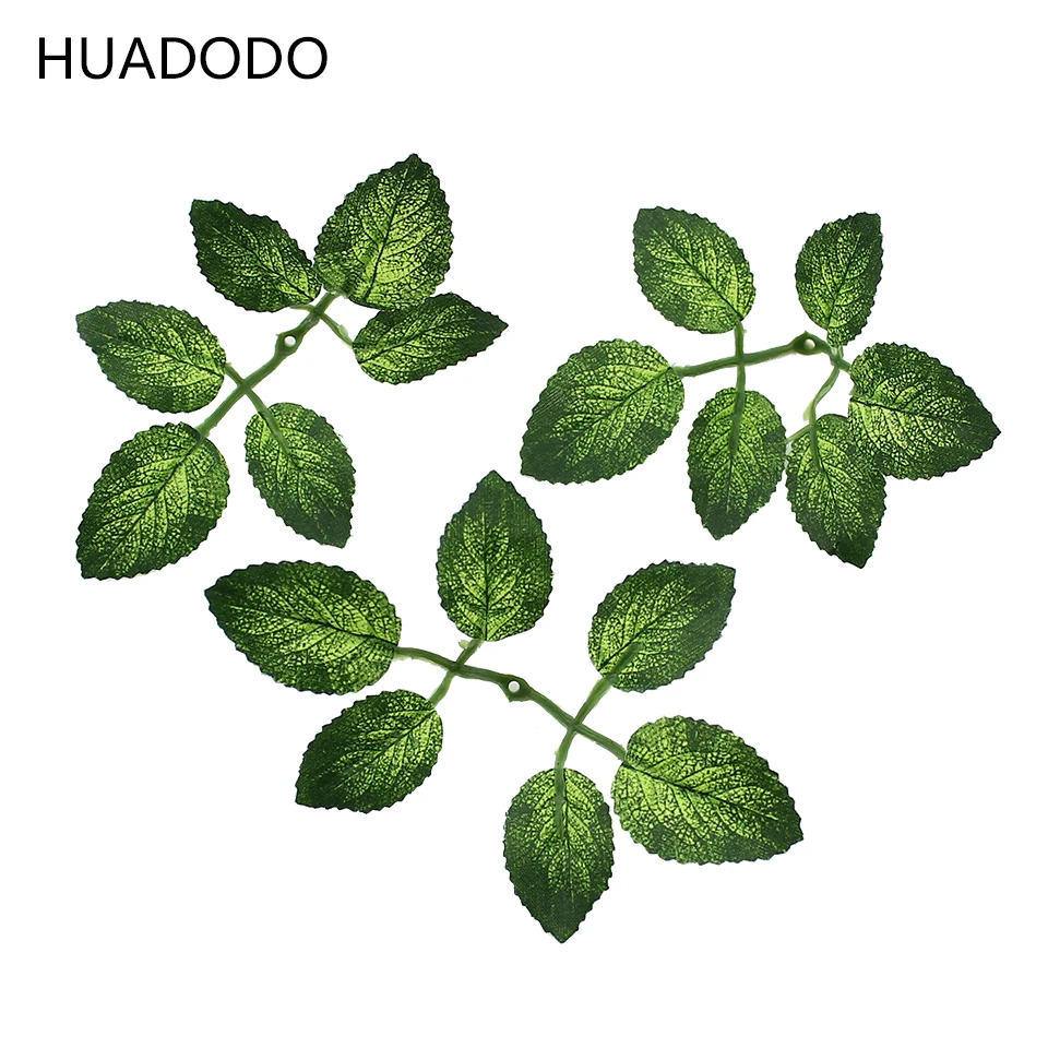 Huadodo 20pcs Artificial Leaf Green Rose Leaves For Wedding Flower