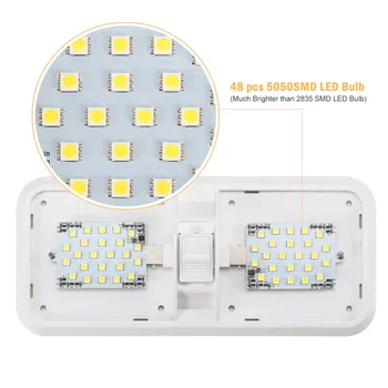 

12V RV Ceiling Dome Light RV Interior Lighting 48 Led 5050 for Boat Camper Trailer Camper with Switch 6000k-6500k Clear Light
