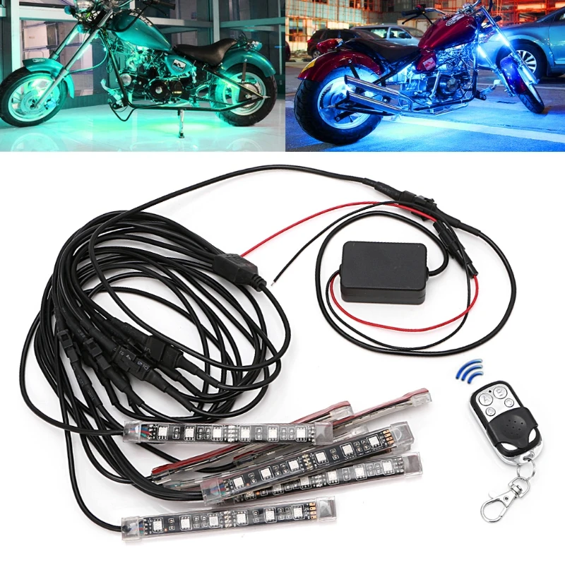 

8 Pcs 5050 SMD Strip Flexible RGB Flashing Light LED Remote Control Motorcycle luminary