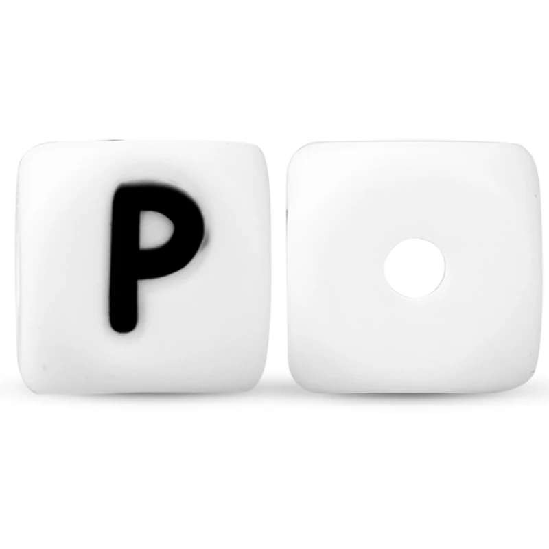 P 10 шт., 12 мм, силиконовые бусины с буквами, английские бусины Alphabe, Пищевая силиконовая жевательная игрушка, сделай сам, детские игрушки для прорезывания зубов, соска-подвеска - Цвет: P